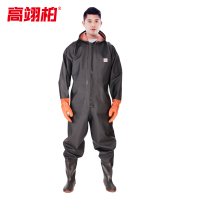 高翊柏 17030442 全身下水裤 100丝黑色橡胶手套款 45码 pvc涉水裤加厚耐磨连体防水背带裤洗车防水裤