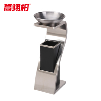 高翊柏 32030405 新概念烟灰缸垃圾桶 不锈钢盆S型款-砂钢银 28*22*74cm 酒店电梯口吸烟室商场烟灰桶