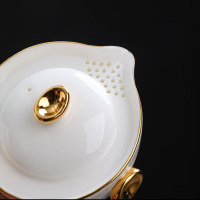 拓牌 吉祥 三宝 快客茶具 亮光羊脂玉瓷 一壶二杯 白色