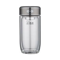 希诺(HEENOOR) 玻璃杯双层隔热男女士商务泡茶杯办公室便携水杯 410ml XN-L606