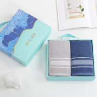 洁玉 沐然纯棉毛巾 90g两条装灰色+蓝色