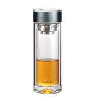 果兹 晶仕双层玻璃保温杯带盖带茶隔耐热透明办公300ml水杯GZ-S49