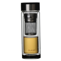 果兹 雅风双层玻璃保温杯带盖带茶隔耐热透明办公水杯300ml泡茶杯GZ-S43