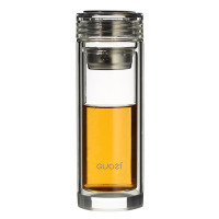 果兹 蝶璀防滑双层玻璃保温杯带盖带茶隔耐热透明办公水杯300ml泡茶杯GZ-S03