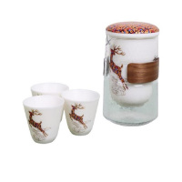 果兹(GUOZI) 一鹿有你 羊脂玉快客杯(450ml杯*1+60ml碗*3) GZ-T02