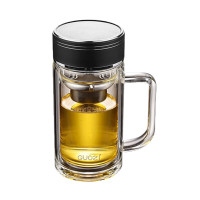 果兹GUOZI星朗双层玻璃办公杯高端保温杯带把手玻璃杯子GZ-S53A350ml