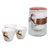 果兹(GUOZI) GZ-T02一鹿有你羊脂玉快客杯(450ml杯*1+60ml碗*3)