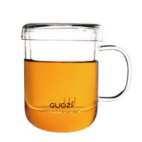 果兹(GUOZI)GZ-S12左茗绅士杯茶水分离耐热带把带盖玻璃杯500ml