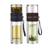 富光 泡茶师系列玻璃杯 双层透明玻璃水杯 茶水分离杯 240ML带滤网商务办公泡茶杯子 G1609-SH-240