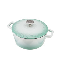 BREGUET宝玑琅彩珐琅锅4L铸铁锅平底双耳炖锅煲汤锅24CM 孔雀绿BGA2402