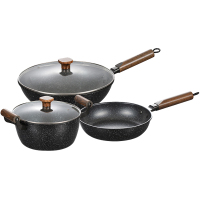 都市太太 原石三件套锅具炒锅汤锅煎锅家用麦饭石电磁炉燃气灶通用2盖