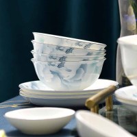 华光 餐具套装家用中式碗碟套装釉中彩盘子碗勺 国色天香20头灰牡丹