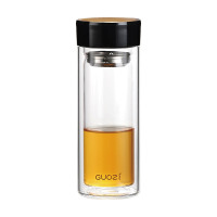 果兹(GUOZI)雅致双层玻璃保温杯带盖带茶隔耐热透明办公水杯300ml GZ-S06