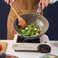 朗赫LUVHOO雾霭蓝韵不粘炒锅陶瓷不粘涂层铁锅32cm炒锅可视锅盖 LH-CG23