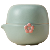 万仟堂(EDENUS)快客杯旅行茶具便携一壶一杯套装简易茶具 梅花客 古绿釉