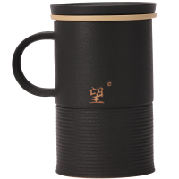 万仟堂(EDENUS) 陶瓷马克杯 简约办公杯带盖创意茶杯大容量随手杯500ml 望杯 黑色