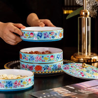 康普诗珐琅果盘套装蓝色万花珐琅散件