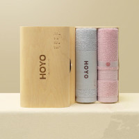 HOYO日本母婴级标准臻品长绒棉毛巾浴巾礼盒 节日伴手礼福利可定制 橡木礼盒两件套-浅灰色+浅粉色 单位:盒