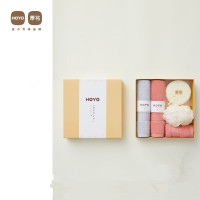 HOYO日本 母婴级标准纯棉毛浴巾礼盒 节日伴手礼福利劳保送礼可定制 沐浴5件套-浅灰西瓜红