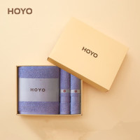 HOYO日本 和畅3条装 纯棉擦脸巾 吸水洗脸可定制毛巾礼盒 毛巾+浴巾 紫色 单位:盒