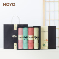 HOYO日本长绒棉A类纯棉荷花毛巾礼盒4条装柔软吸水 单位:盒