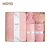 HOYO日本毛浴巾干发帽束发带浴花洗漱5件套 伴手礼回礼高档定制礼盒