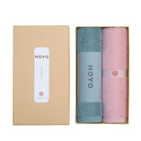 HOYO日本母婴级标准纯棉芦荟毛巾礼盒二件 节日伴手礼福利送礼可定制 湛蓝+浅粉 2条 盒