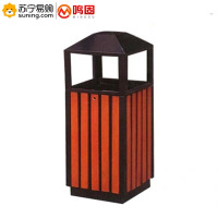鸣固 镀锌板防腐木户外垃圾桶 ZJ4051 40*40*92cm 琥珀红