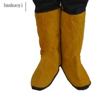hankuoyi 牛皮耐磨隔热电焊护脚护腿套一付装 黄色
