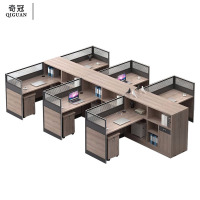 奇冠(QIGUAN)屏风工位办公桌财务桌主管桌干字型6人位(含活动柜)4200*3000*1100mm榆木色