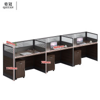 奇冠(QIGUAN)屏风工位办公桌职员桌 并排3人位(含活动柜)3600*600*1100mm金钻色