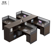 奇冠(QIGUAN)屏风工位办公桌财务桌主管桌干字型4人位(含活动柜)2800*3000*1100mm金钻色