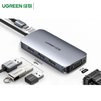 绿联(Ugreen)Type-C 转VGA+3口USB分线器带PD 50210 适用华为苹果电脑MacBook