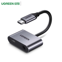 绿联(Ugreen) Type-C转3.5mm音频+Type-C母转换器50596 充电听歌二合一