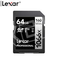 雷克沙(Lexar)SD存储卡1066X 64GB C10 U3 V30读160MB/s写70MB/s快上加稳4K流畅拍