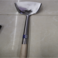 刚博士 304不锈钢 直径13cm 商用锅铲木柄长柄炒菜锅铲子