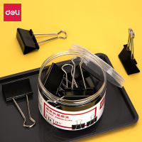 得力8561-1#黑色长尾票夹51mm(筒装)(黑)(12只/筒)