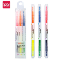 得力(deli) DL-S736双头双色荧光笔考试重点标记笔 手帐可用水性记号笔 6色共3支