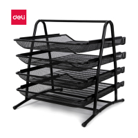 得力(deli)9184 商务四层金属文件盘 托盘可前后移动 高质文件座 黑