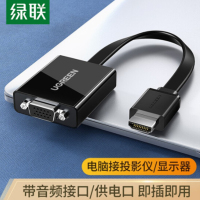 绿联(Ugreen) HDMI转VGA线转换器带音频接口 高清视频转接头电脑笔记本机顶盒连电视显示器投影仪线 黑