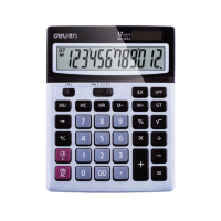 得力(deli)1654办公时尚经典经济型12位大屏幕太阳能计算器(灰)