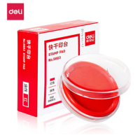 得力(deli)9863透明圆形财务快干印台印泥 80mm 红色 2个装