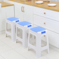 金穗慧采 塑料凳子家用凳子椅子客厅餐椅凳带提手板凳大号蓝色 1个装