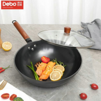德铂(Debo) DEP-DZ323 艾娜无涂层通用精铁炒菜锅玻璃锅盖木质手柄