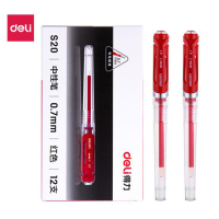 得力(deli) S20 0.7mm子弹头办公中性笔水笔签字笔 红色 12支/盒