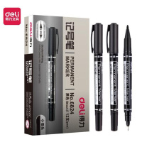得力(deli) 6824 小双头多用油性记号笔 10支/盒 黑色