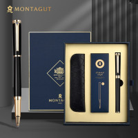 梦特娇(Montagut) M702-2 潘朵拉系列签字笔金属宝珠笔套装 1笔2芯+笔袋 经典黑0.5mm