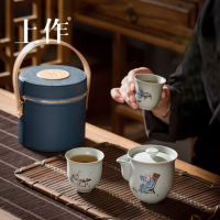上作 汝窑茶杯 悠然 陶瓷茶具套装 悠然快客杯皮盒装
