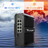 netLINK工业级单模双纤光纤收发器千兆1光8电光电转换器交换机导轨式SC接口HTB-5600-1GX8GE-20KM