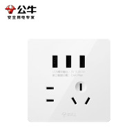 公牛(BULL)开关插座/86型暗装墙壁插座/网络面板/大面板白色 三位USB五孔